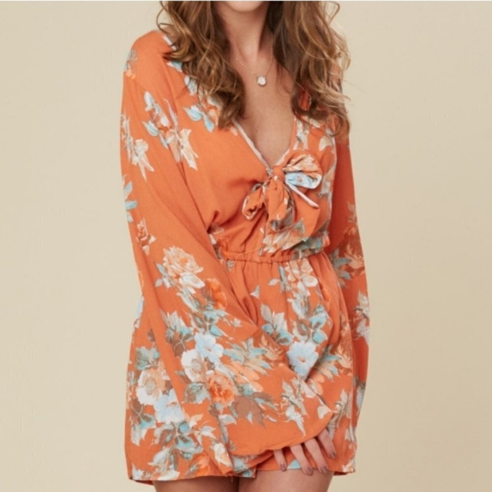 Altar'd State Sunset Sky Orange Floral Romper
